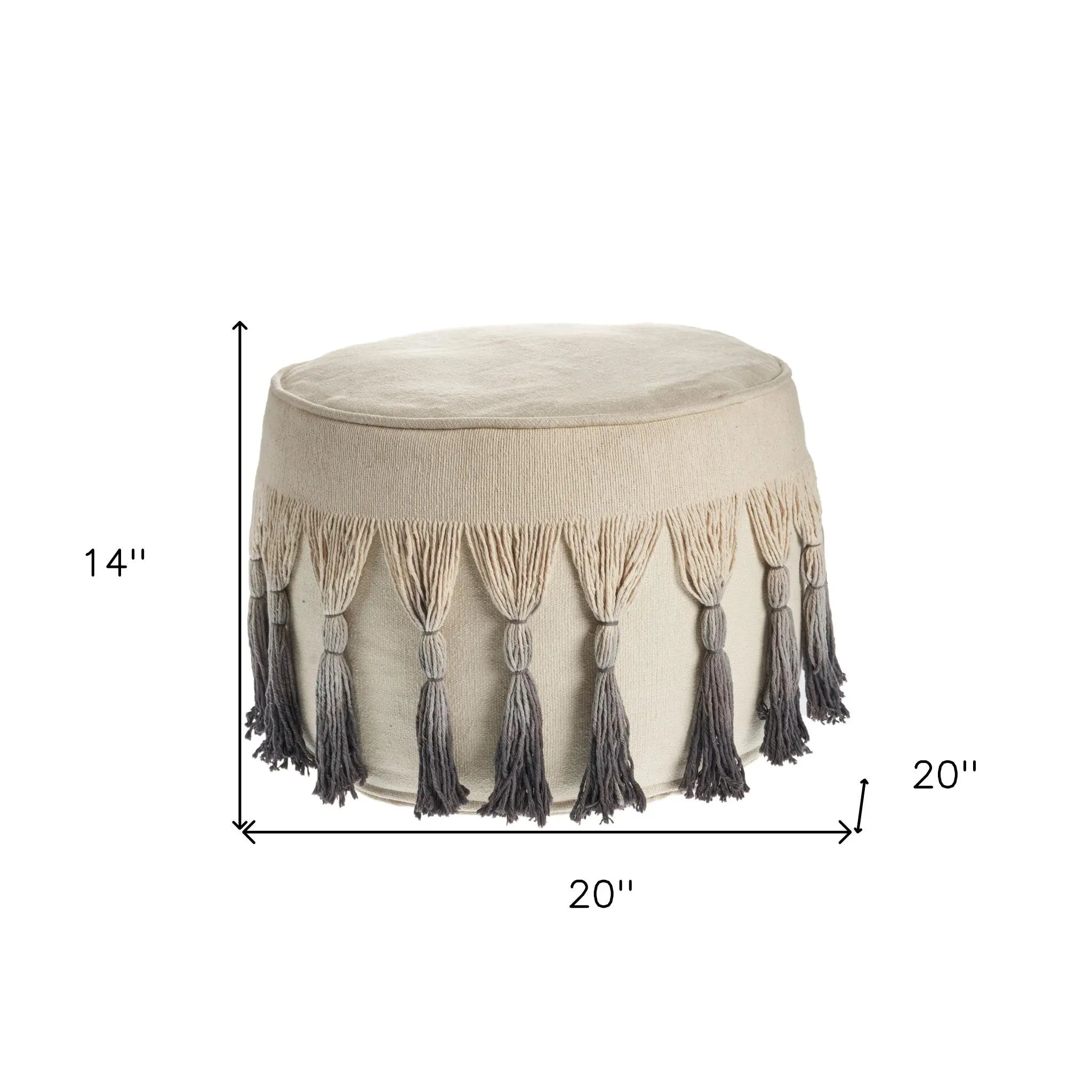 20" Beige Cotton Round Ombre Pouf Ottoman Homeroots Living Room