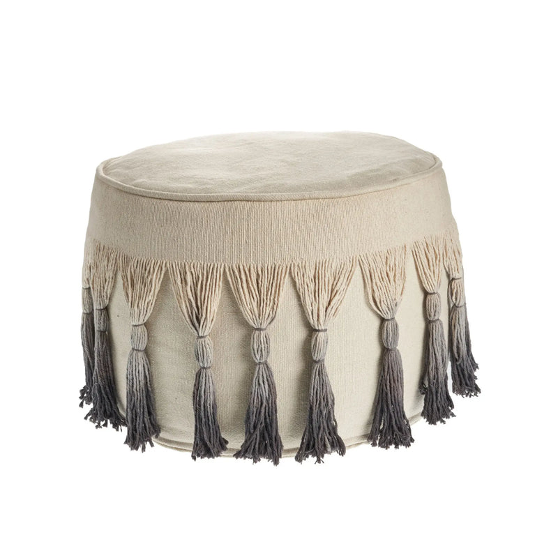20" Beige Cotton Round Ombre Pouf Ottoman Homeroots Living Room