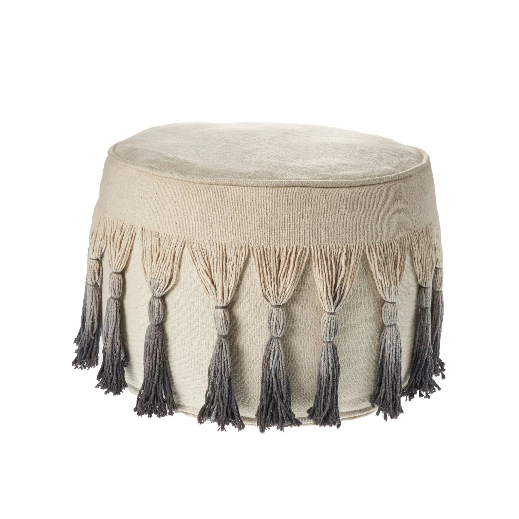 20" Beige Cotton Round Ombre Pouf Ottoman Homeroots Living Room