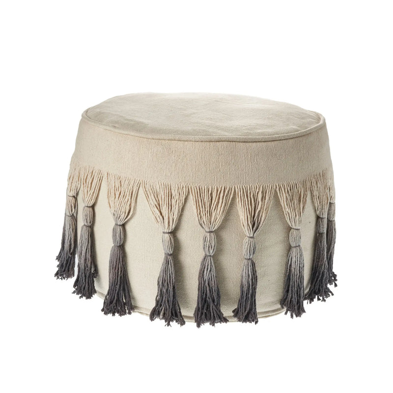 20" Beige Cotton Round Ombre Pouf Ottoman Homeroots Living Room
