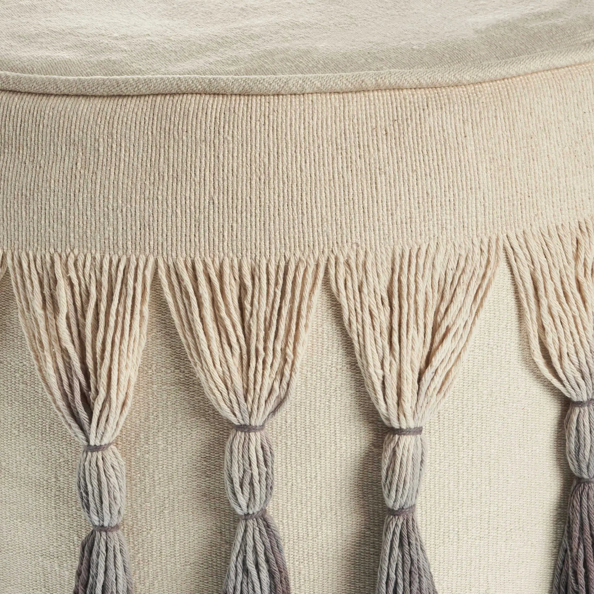 20" Beige Cotton Round Ombre Pouf Ottoman Homeroots Living Room