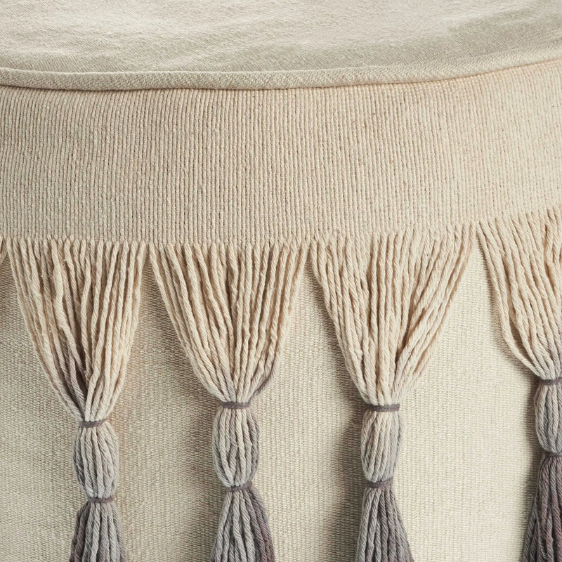 20" Beige Cotton Round Ombre Pouf Ottoman Homeroots Living Room