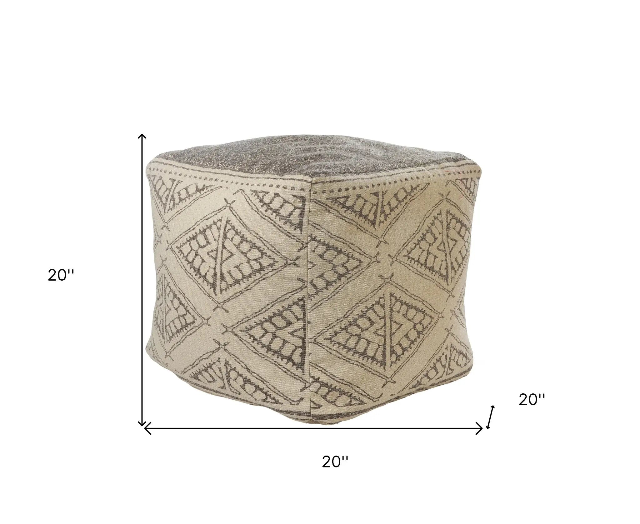 20" Beige Cotton Tribal Pouf Ottoman Homeroots Living Room