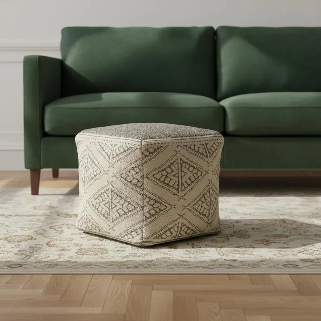 20" Beige Cotton Tribal Pouf Ottoman Homeroots Living Room