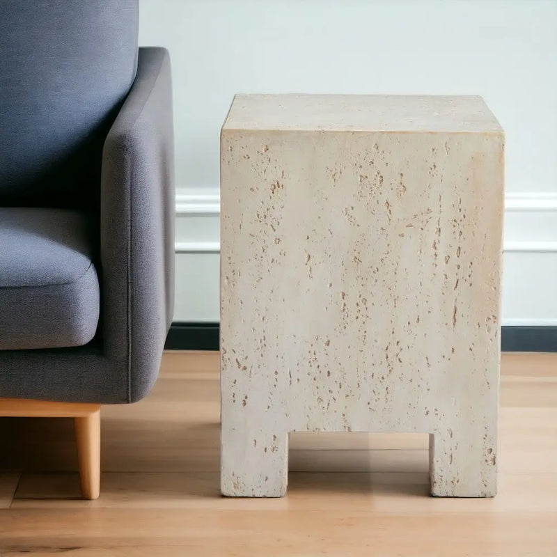 20" Beige Faux Stone Square End Table Homeroots Living Room