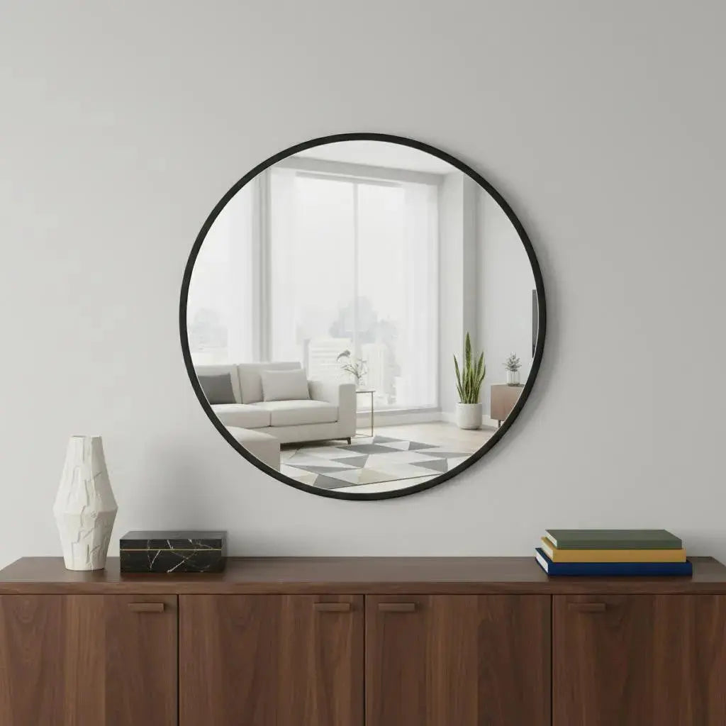 20" Black Aluminum Round Framed Accent Mirror Homeroots Bed & Bath