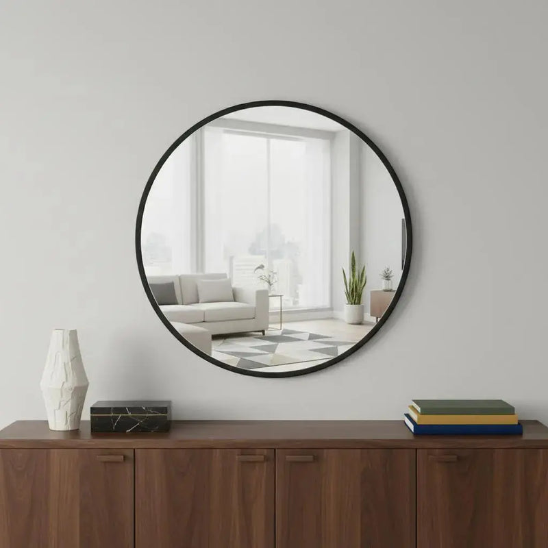 20" Black Aluminum Round Framed Accent Mirror Homeroots Bed & Bath