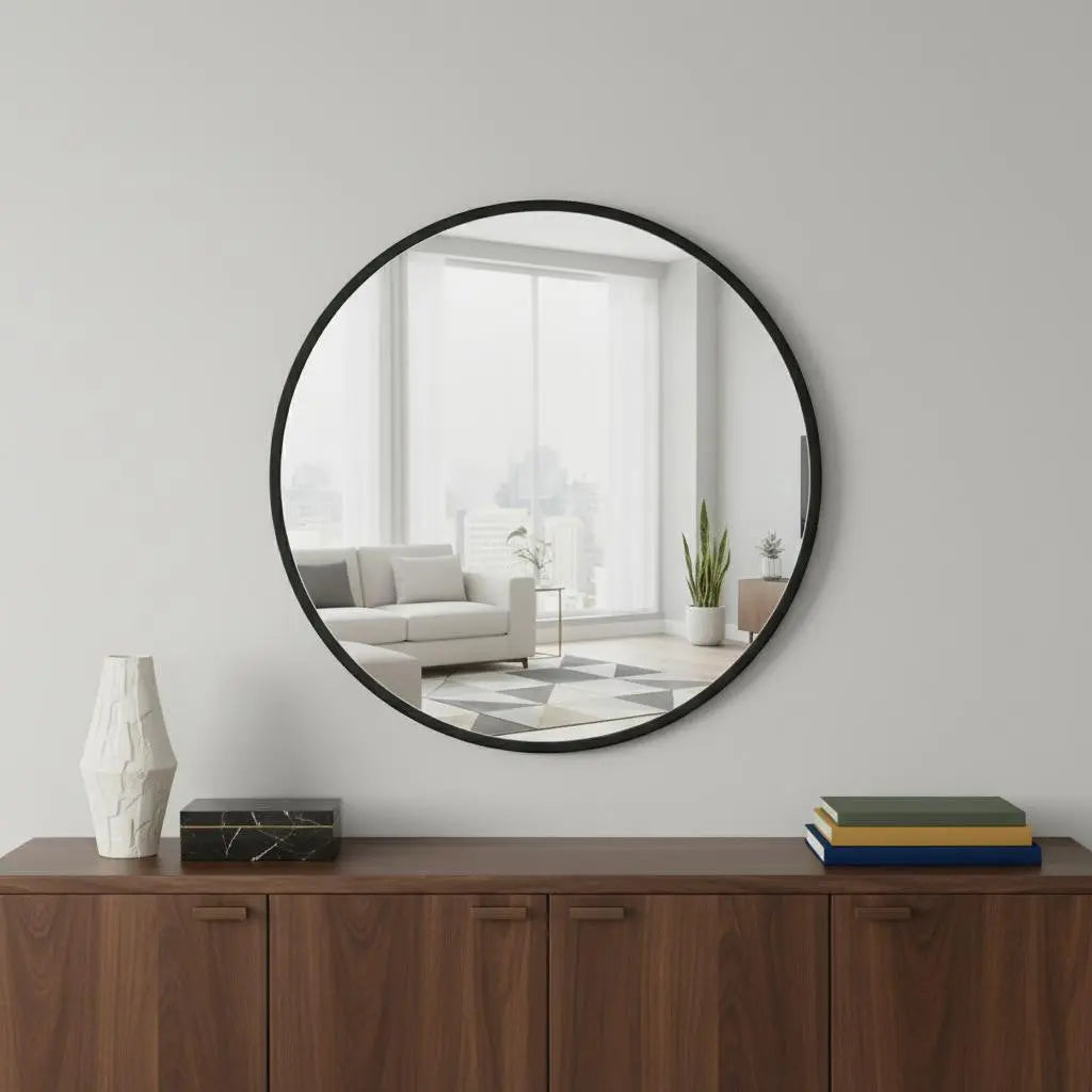 20" Black Aluminum Round Framed Accent Mirror Homeroots Bed & Bath