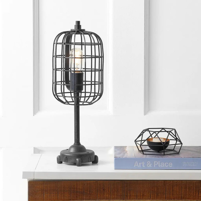 20" Black Geometric Novelty Table Lamp With Drum Shade Homeroots Lighting