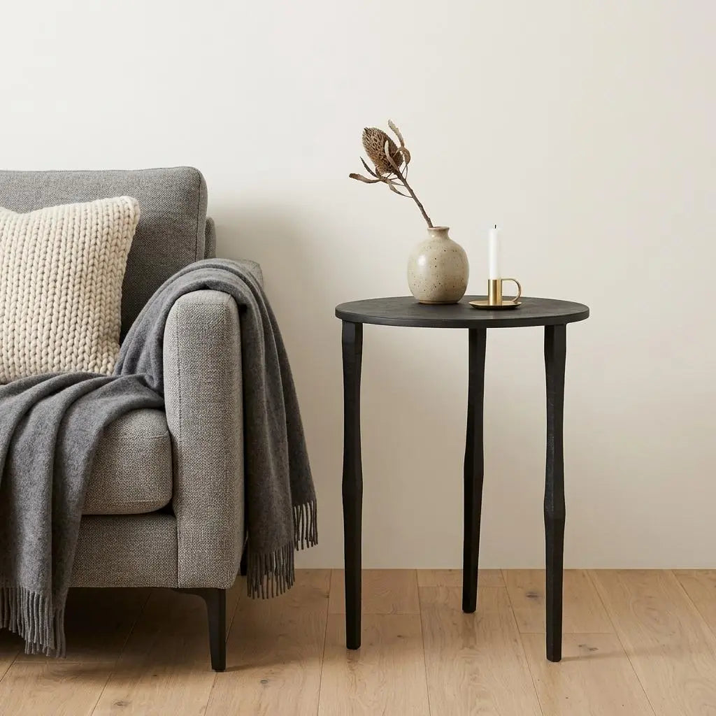 20" Black Iron Round End Table Homeroots Living Room
