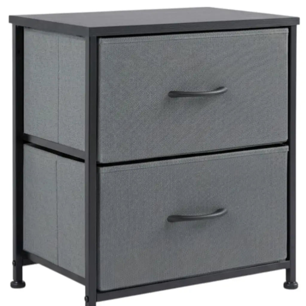 20" Black Iron and Wood Woven Texture Two Drawer Nightstand Homeroots Bed & Bath