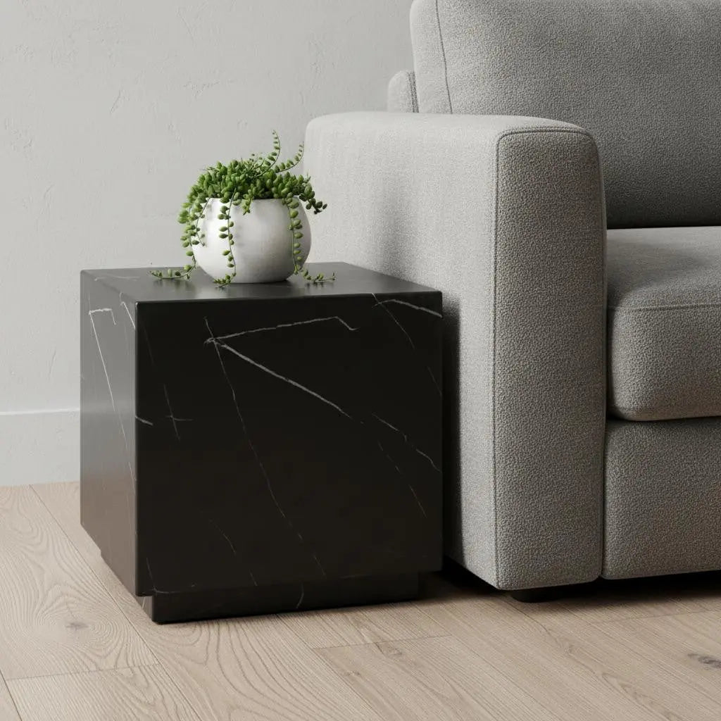 20" Black Marble Square Block End Table Homeroots Living Room