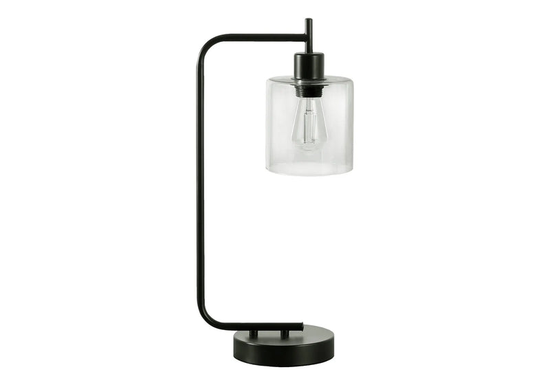20" Black Metal Round Arched USB Table Lamp With Clear Drum Shade Homeroots Lighting