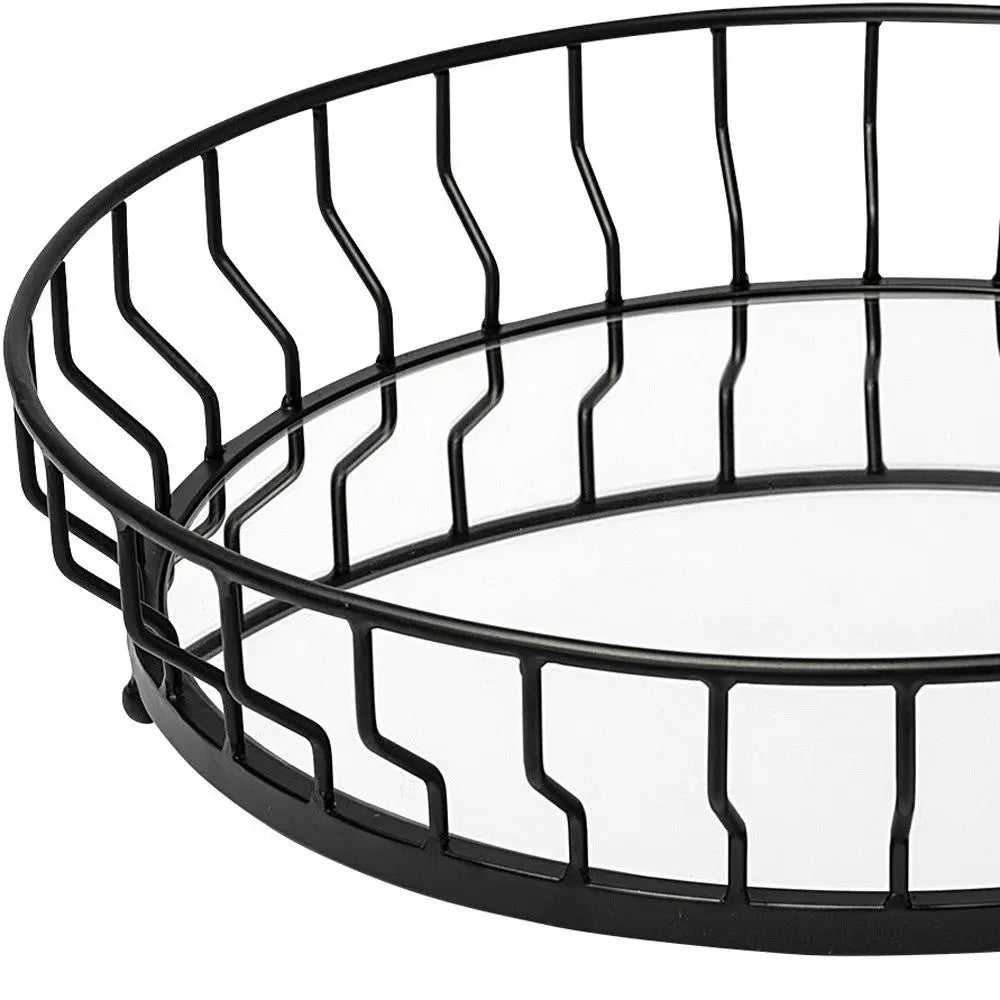 20" Black Round Metal Indoor Outdoor Serving Tray With Handles Homeroots Kitchen & Dining