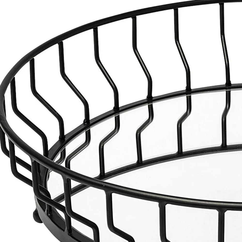 20" Black Round Metal Indoor Outdoor Serving Tray With Handles Homeroots Kitchen & Dining