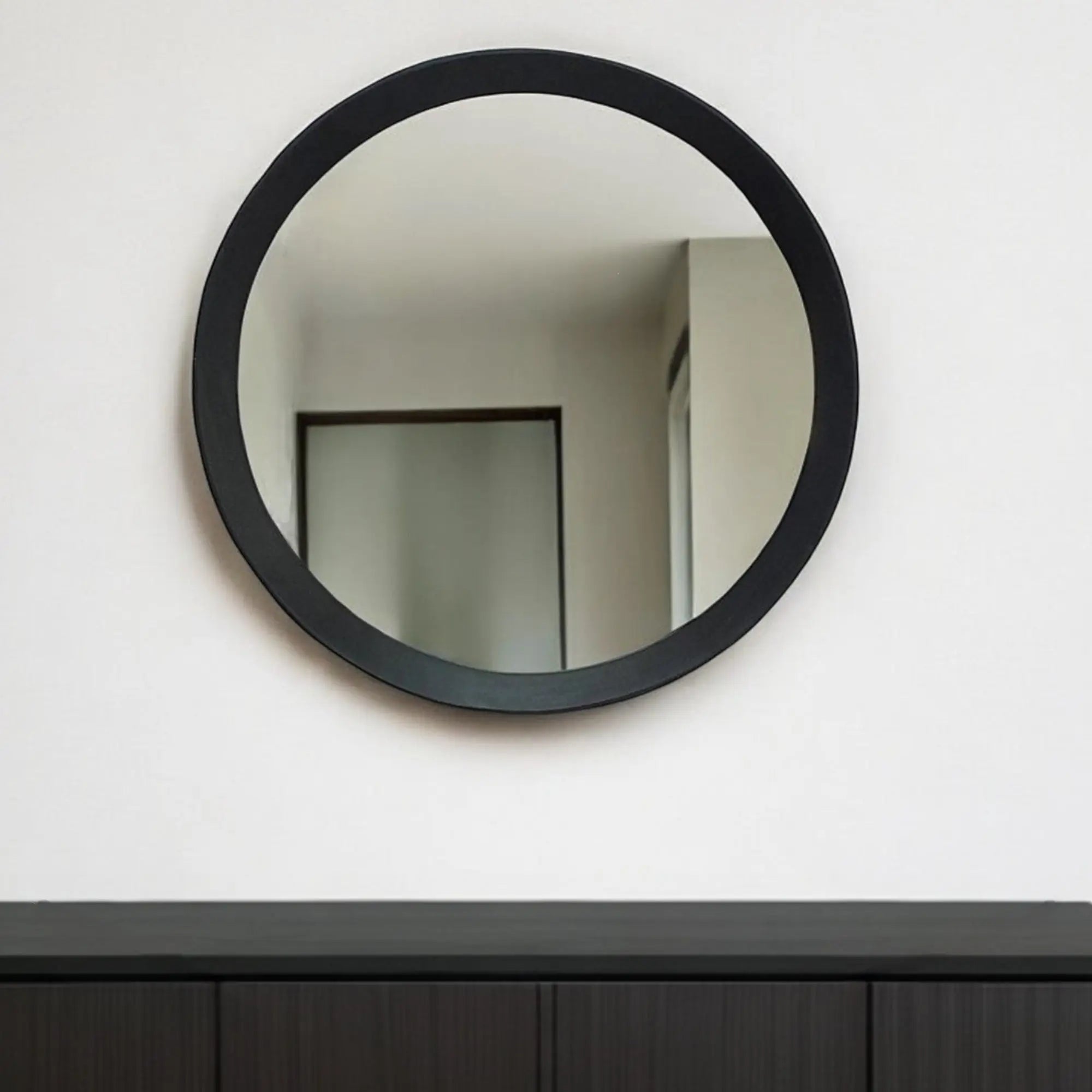 20" Black Round Wood Framed Accent Mirror Homeroots Bed & Bath