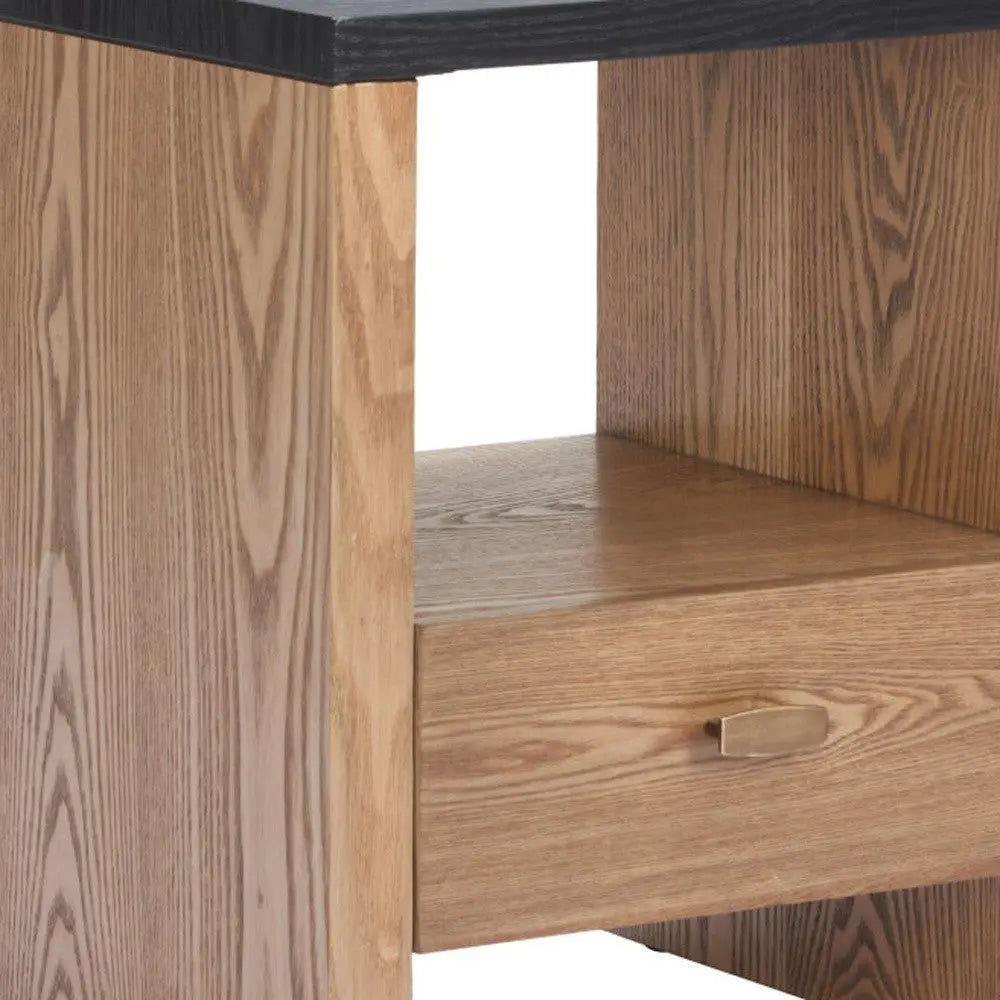 20" Black Wood Free Form Pedestal End Table With Drawer And Shelf Homeroots Living Room