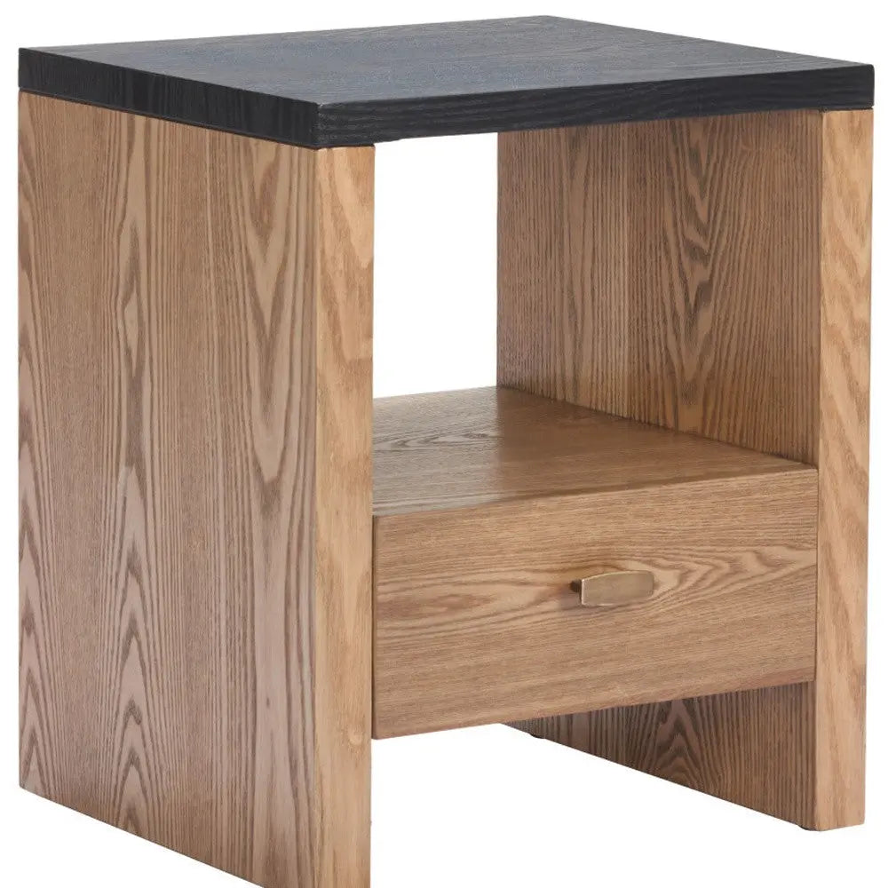 20" Black Wood Free Form Pedestal End Table With Drawer And Shelf Homeroots Living Room