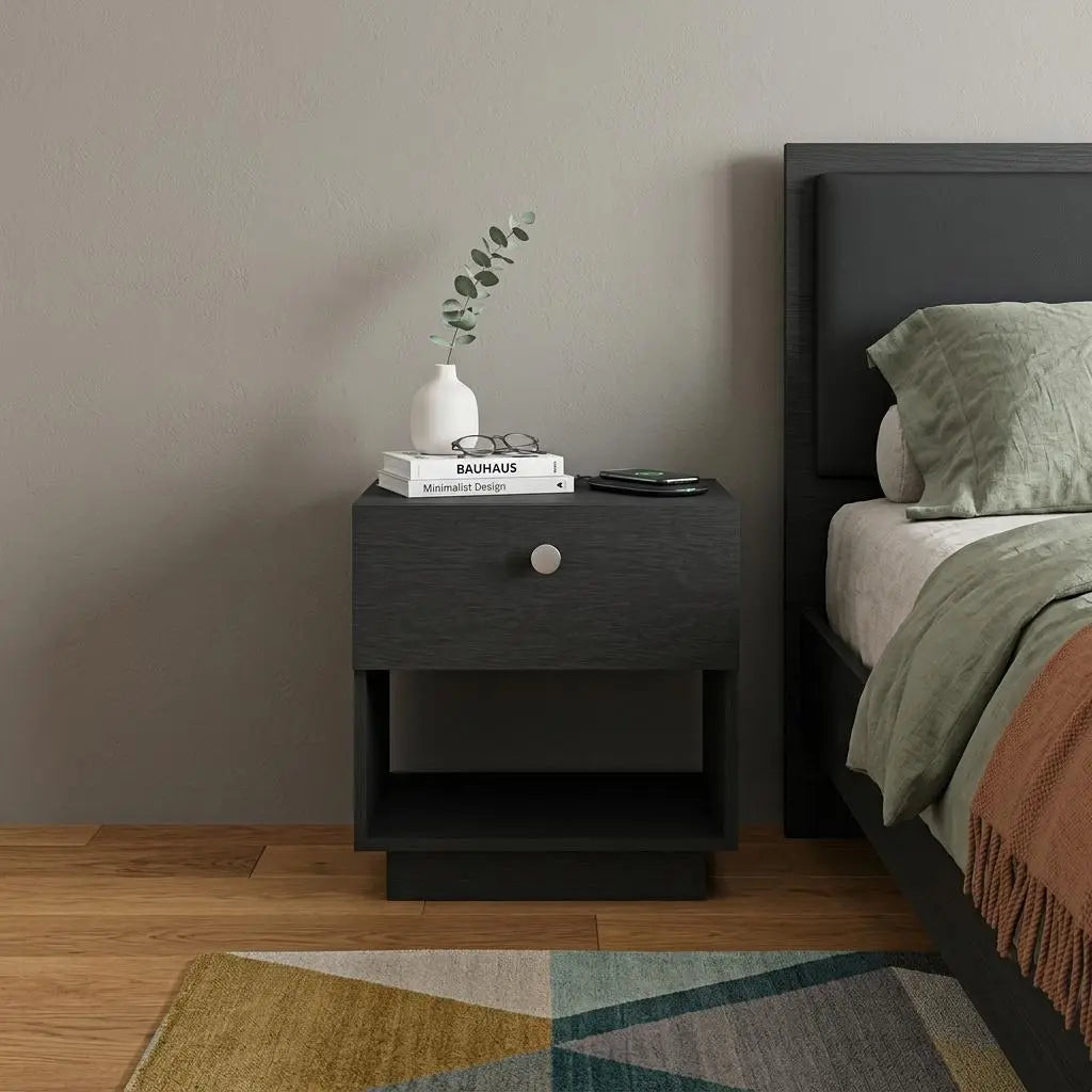 20" Black Wood One Drawer Nightstand Homeroots Bed & Bath