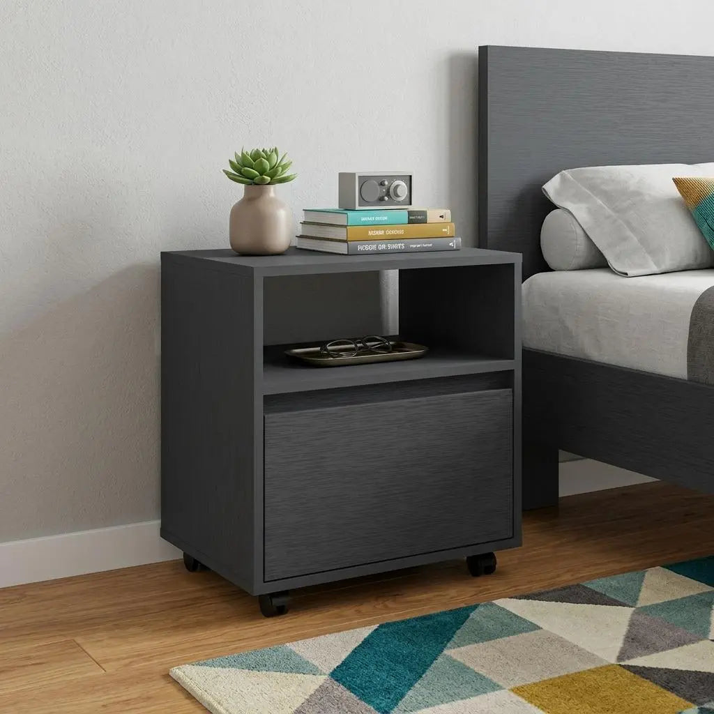 20" Black Wood One Drawer Nightstand Homeroots Bed & Bath