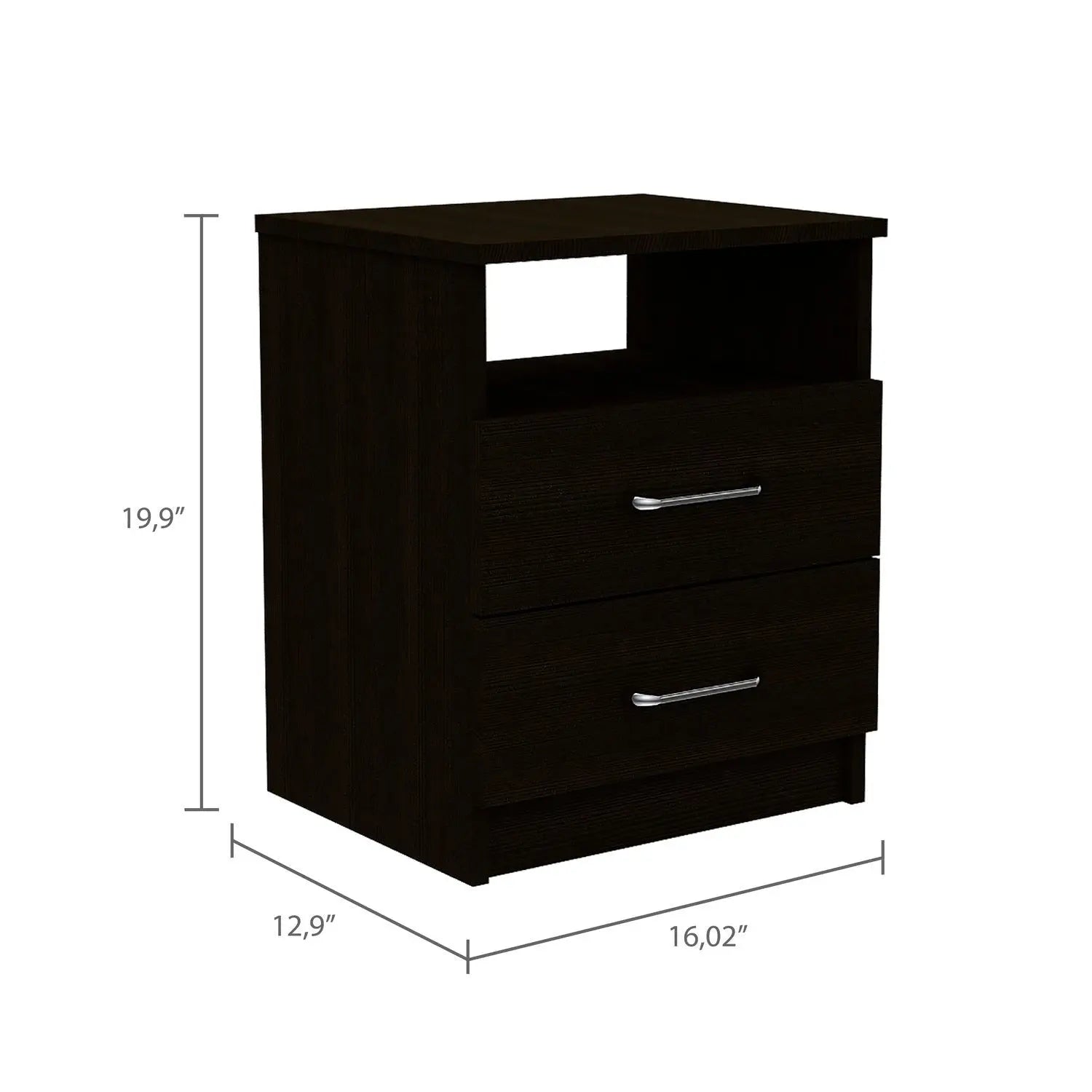 20" Black Wood Two Drawer Nightstand Homeroots Bed & Bath