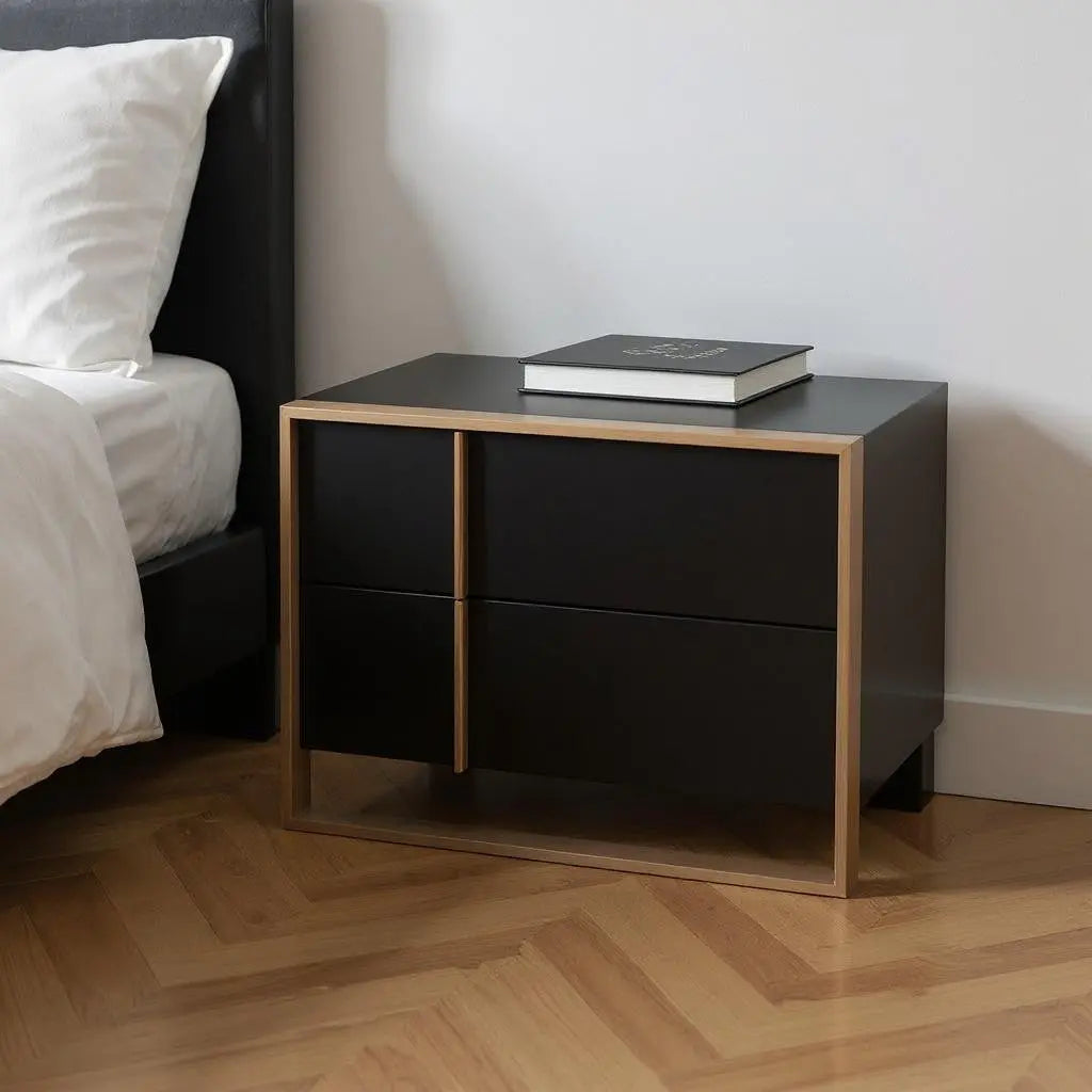 20" Black Wood Two Drawer Nightstand Homeroots Bed & Bath