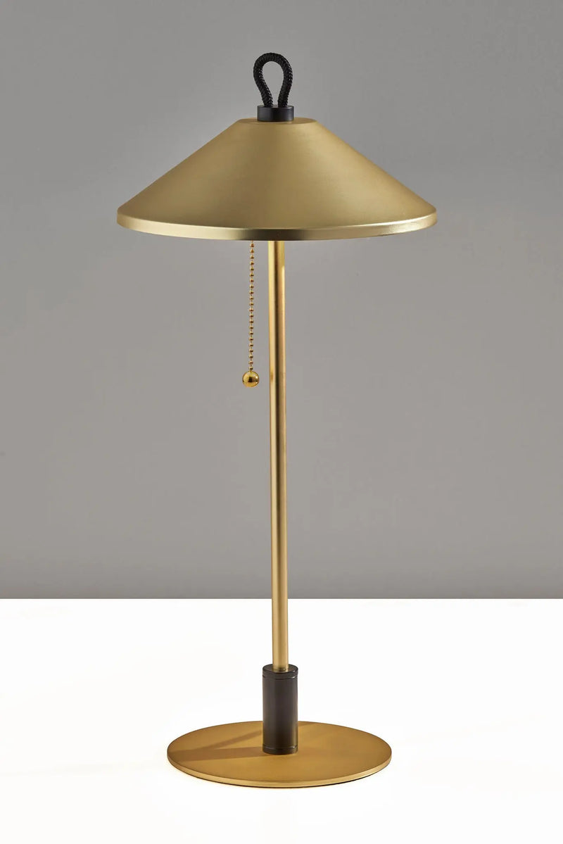 20" Black and Gold Metal Two Light Candlestick LED Table Lamp With Brass Cone Shade - GreatEagleInc