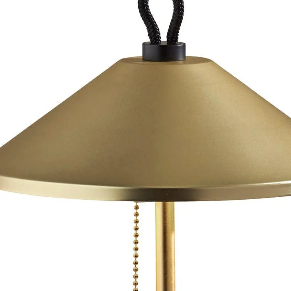 20" Black and Gold Metal Two Light Candlestick LED Table Lamp With Brass Cone Shade - GreatEagleInc