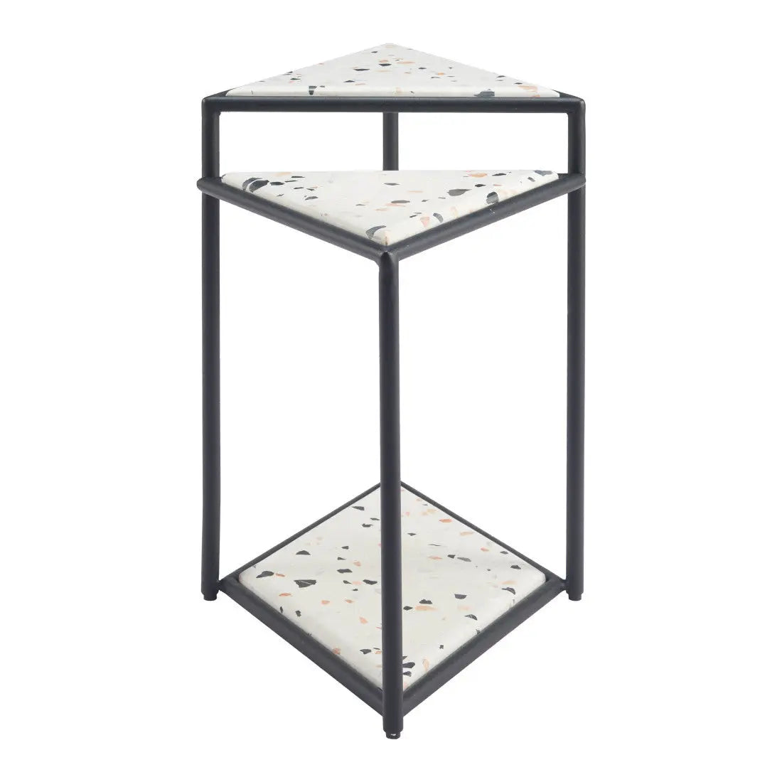 20" Black and White Wood and Steel Triangular Pedestal End Table Homeroots Living Room