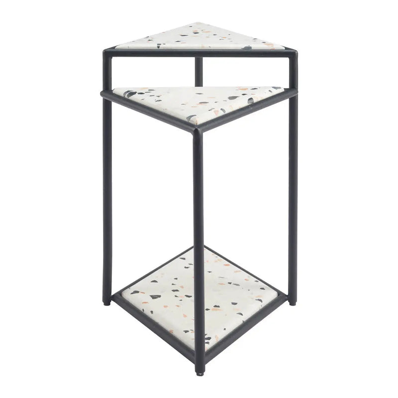 20" Black and White Wood and Steel Triangular Pedestal End Table Homeroots Living Room