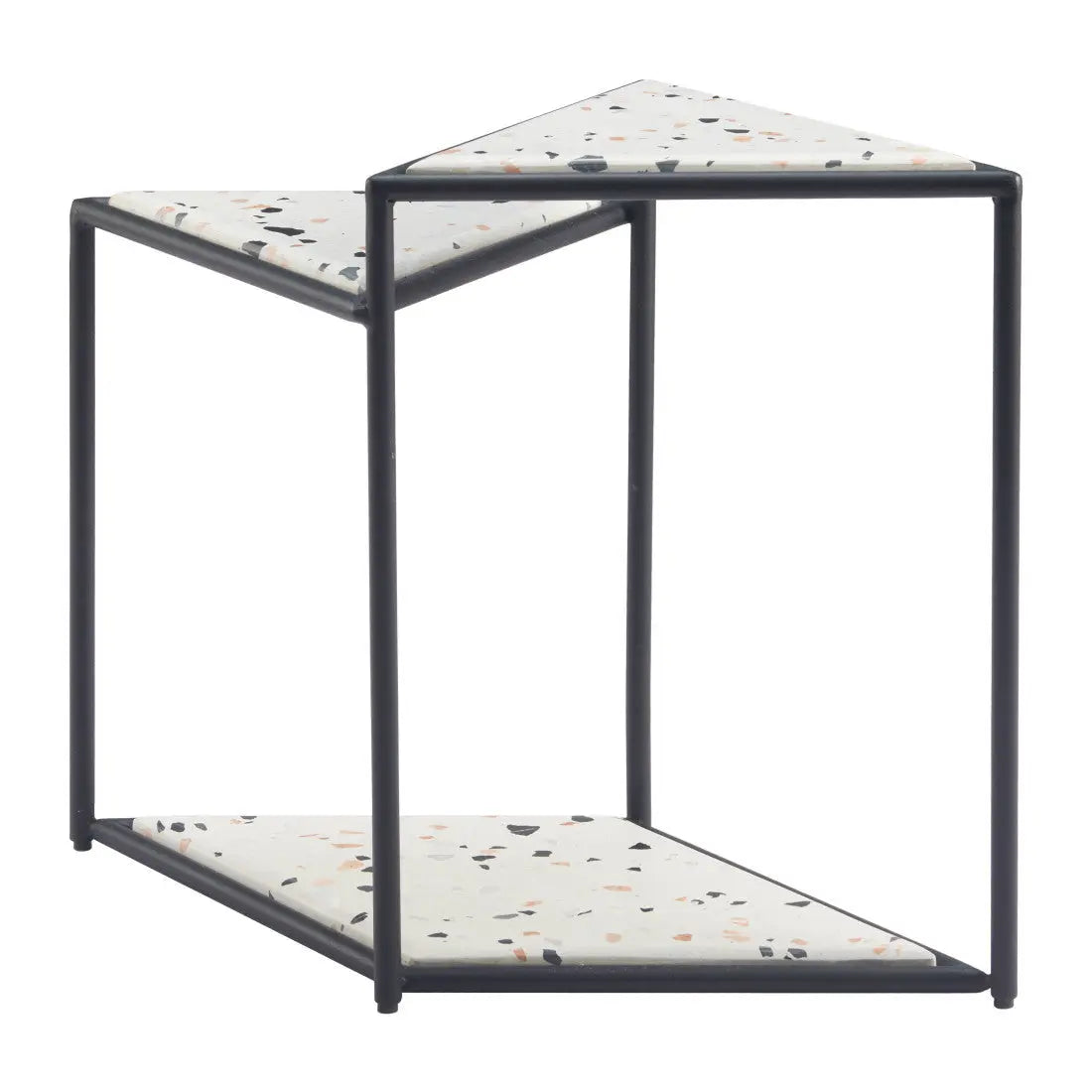 20" Black and White Wood and Steel Triangular Pedestal End Table Homeroots Living Room