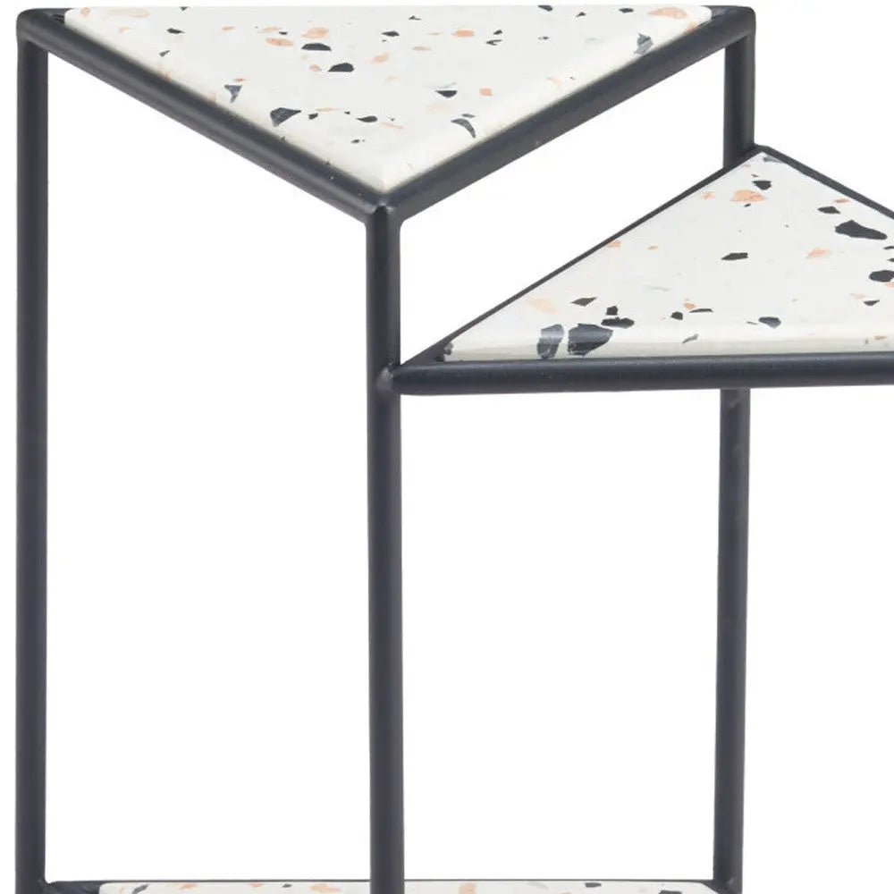 20" Black and White Wood and Steel Triangular Pedestal End Table Homeroots Living Room