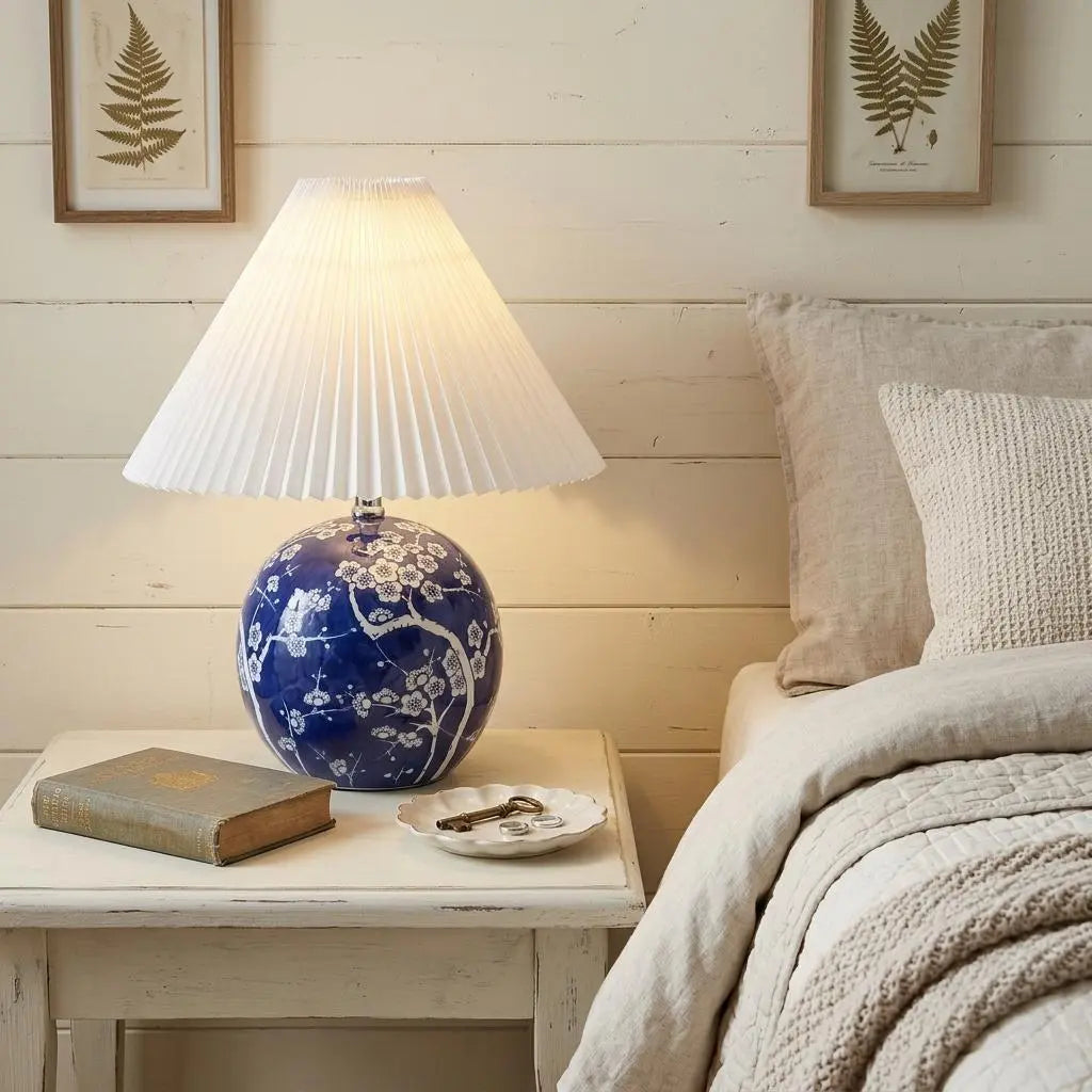 20" Blue And White Globe Table Lamp With Cone Shade Homeroots Lighting
