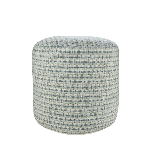 20" Blue Polyester Round Geometric Indoor Outdoor Pouf Ottoman Homeroots Outdoor