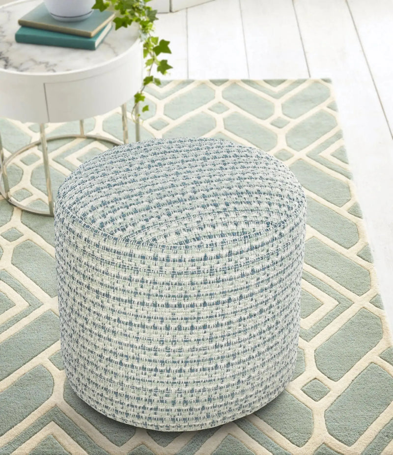 20" Blue Polyester Round Geometric Indoor Outdoor Pouf Ottoman Homeroots Outdoor