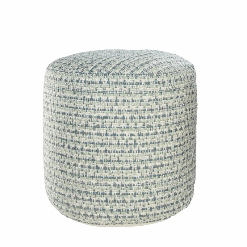 20" Blue Polyester Round Geometric Indoor Outdoor Pouf Ottoman Homeroots Outdoor