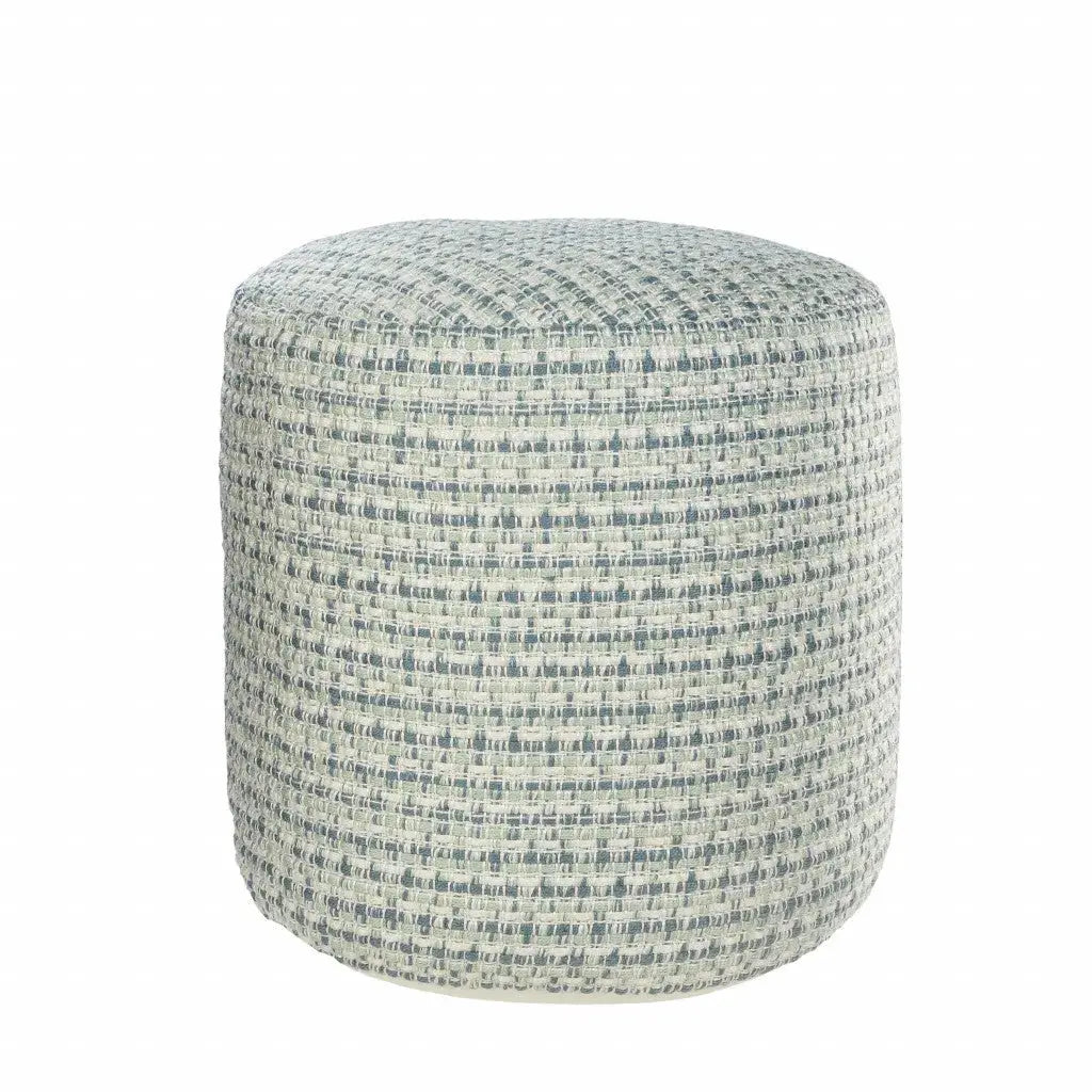 20" Blue Polyester Round Geometric Indoor Outdoor Pouf Ottoman Homeroots Outdoor