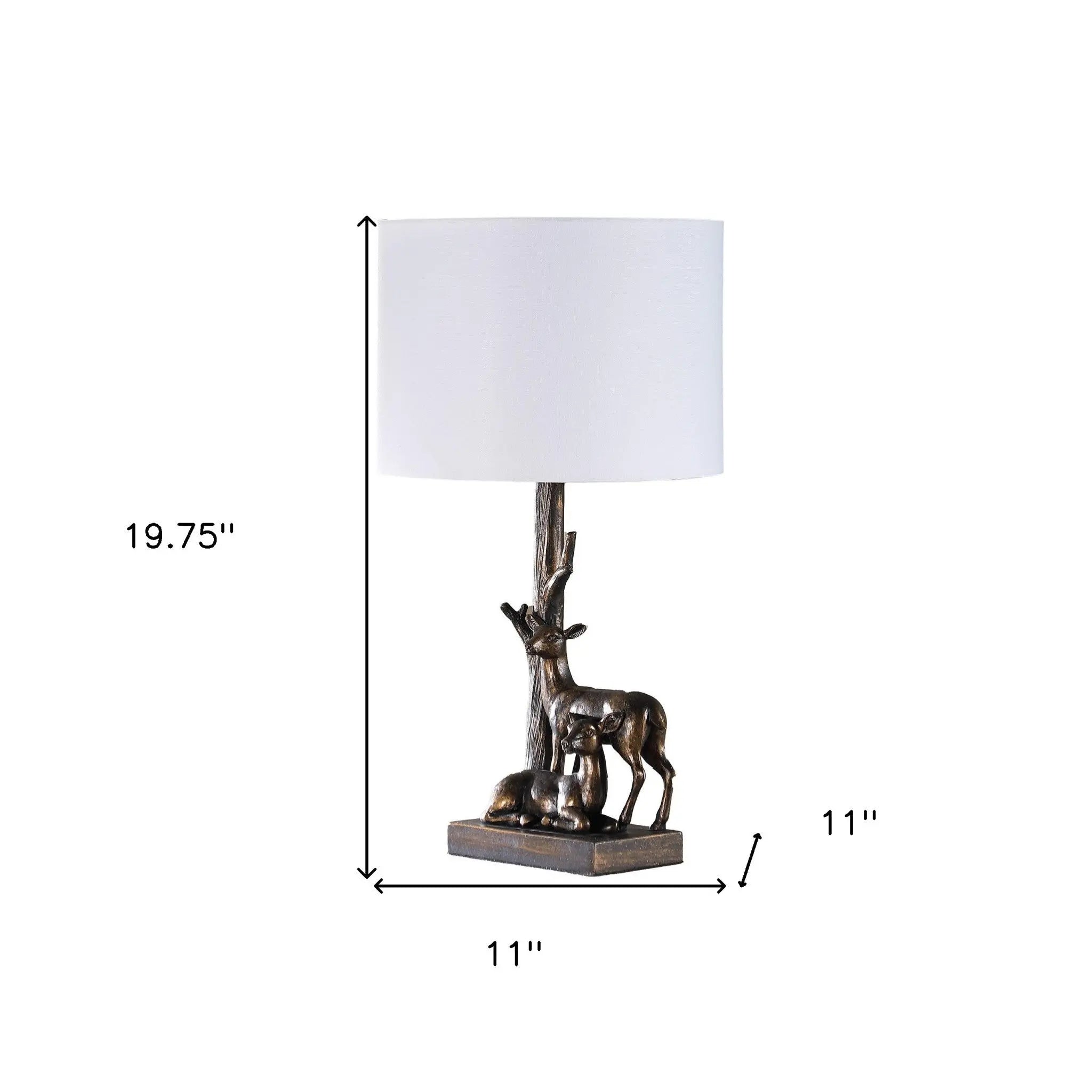 20" Bronze Mom and Baby Deer Table Lamp With White Drum Shade Homeroots Lighting