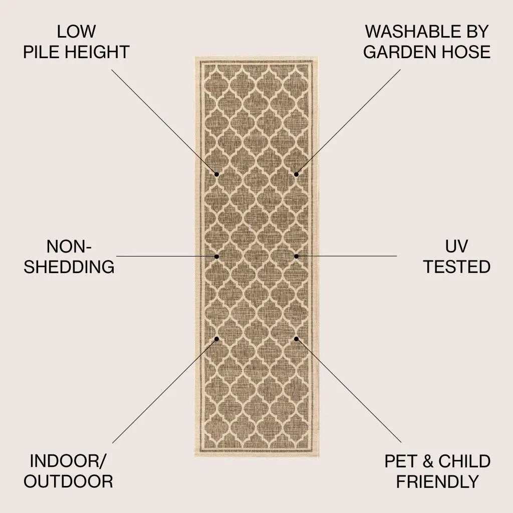 20' Brown And Beige Geometric Indoor Outdoor Runner Rug - GreatEagleInc