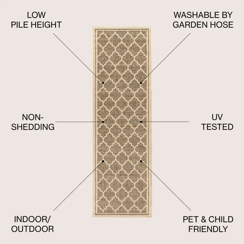 20' Brown And Beige Geometric Indoor Outdoor Runner Rug - GreatEagleInc
