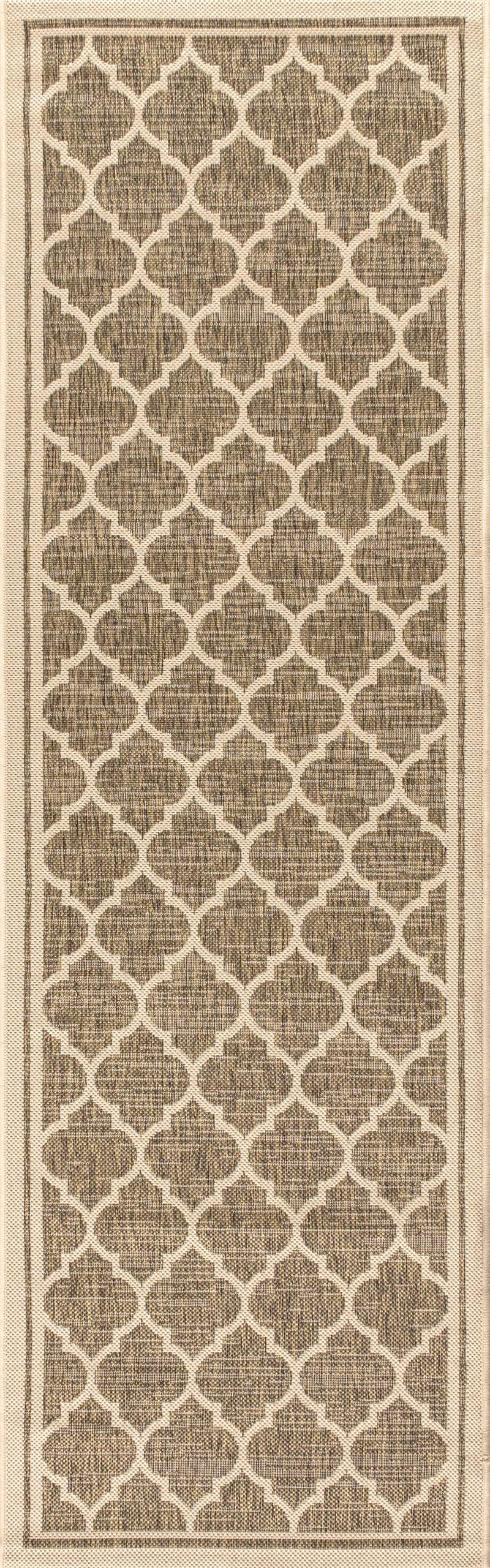 20' Brown And Beige Geometric Indoor Outdoor Runner Rug - GreatEagleInc