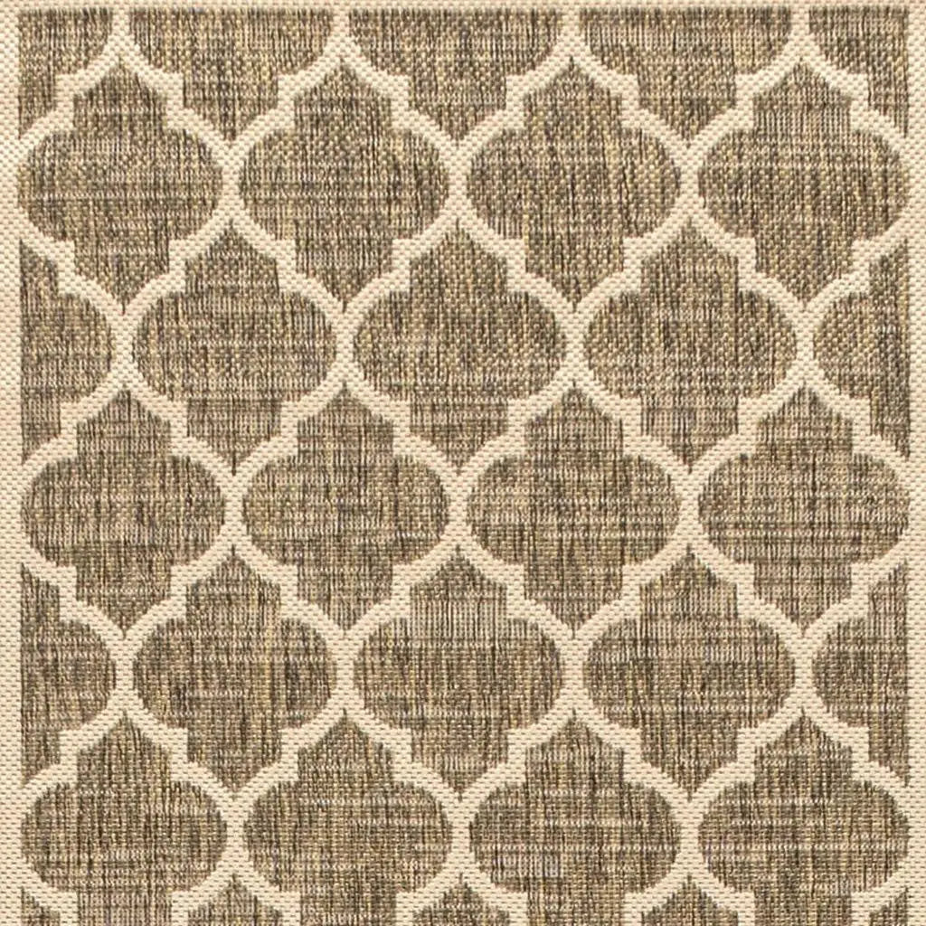 20' Brown And Beige Geometric Indoor Outdoor Runner Rug - GreatEagleInc