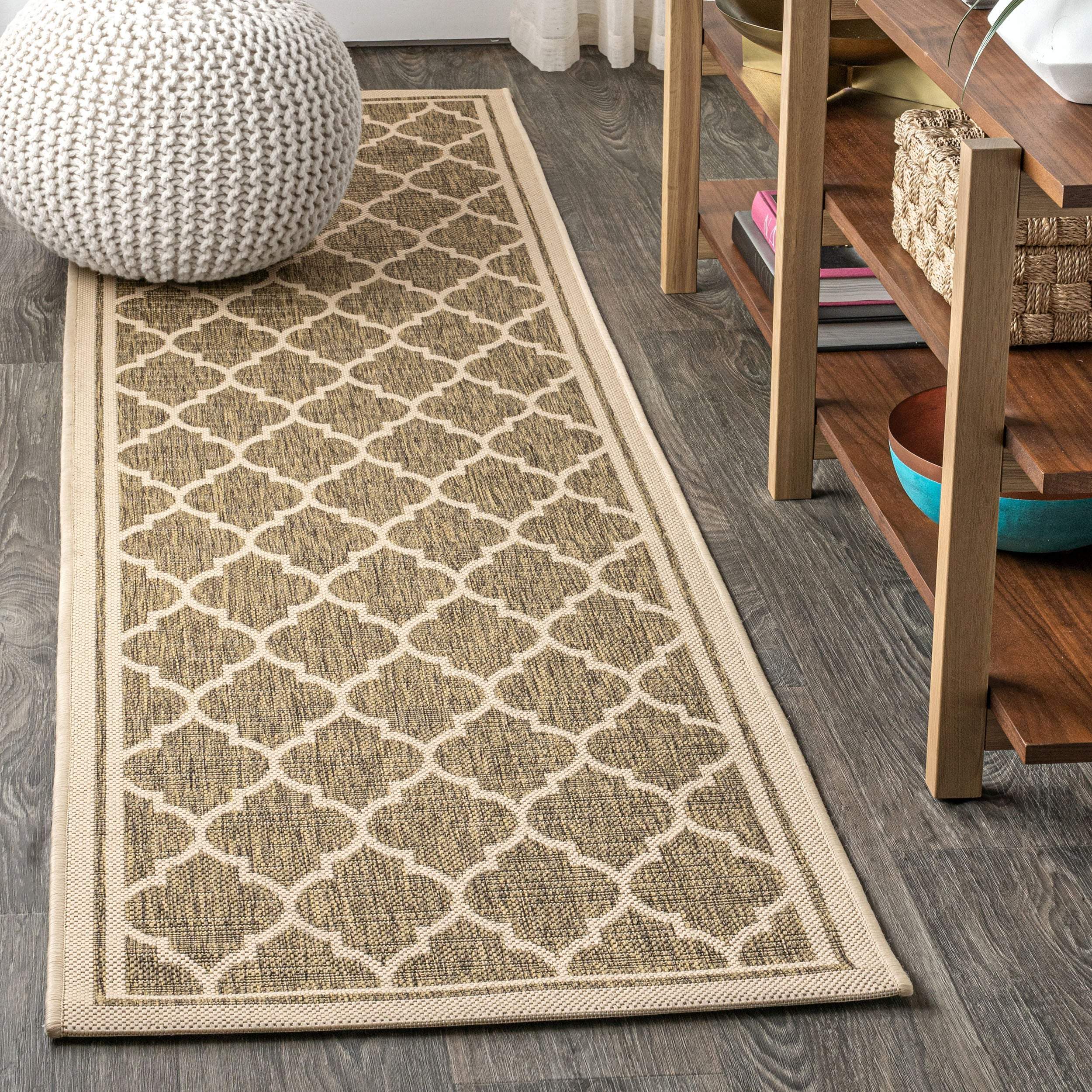 20' Brown And Beige Geometric Indoor Outdoor Runner Rug - GreatEagleInc