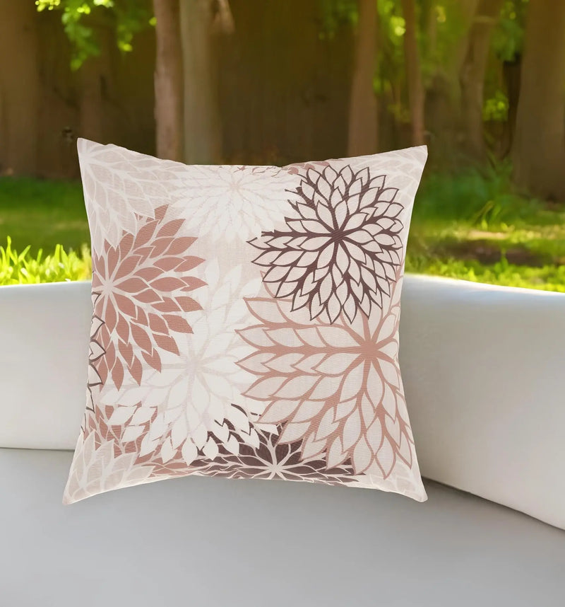 20" Brown Beige and Ivory Floral Indoor Outdoor Throw Pillow Homeroots Outdoor