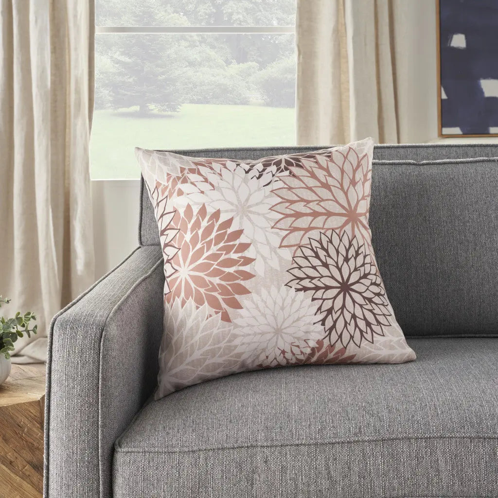 20" Brown Beige and Ivory Floral Indoor Outdoor Throw Pillow Homeroots Outdoor