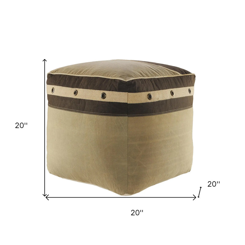 20" Brown Cotton Striped Pouf Ottoman Homeroots Living Room