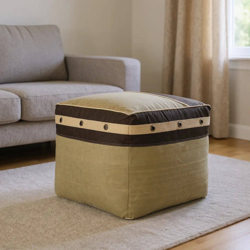 20" Brown Cotton Striped Pouf Ottoman Homeroots Living Room