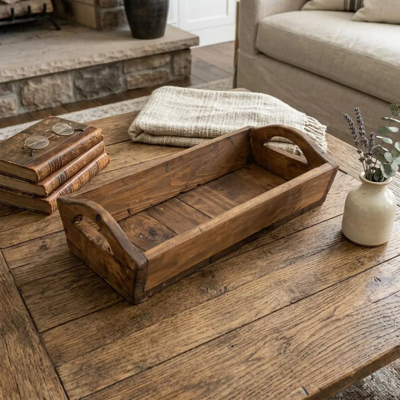20" Brown Reclaimed Wood Handmade Serving Tray With Handles Homeroots Kitchen & Dining