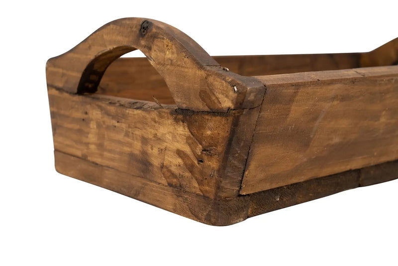 20" Brown Reclaimed Wood Handmade Serving Tray With Handles Homeroots Kitchen & Dining