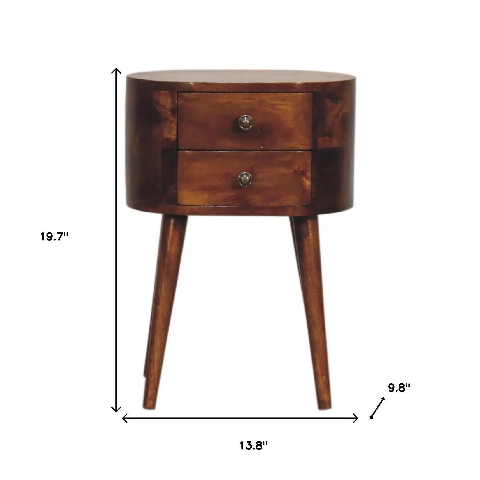 20" Brown Solid Wood Oval Distressed Two Drawer Nightstand Homeroots Bed & Bath